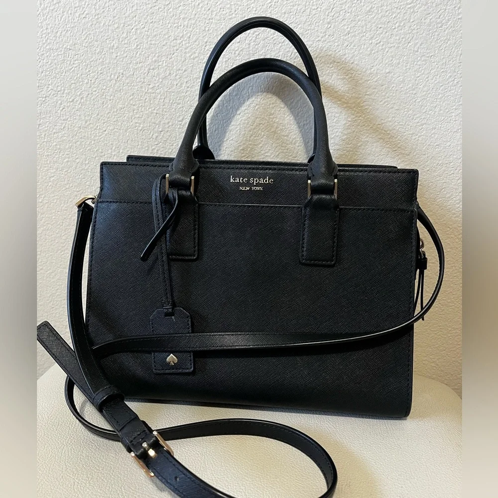 KATE SPADE Cameron Medium Satchel Crossbody Bag In Black Leather Women’s
